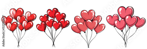 Red heart balloons and rose petals celebrate love on Valentine's Day