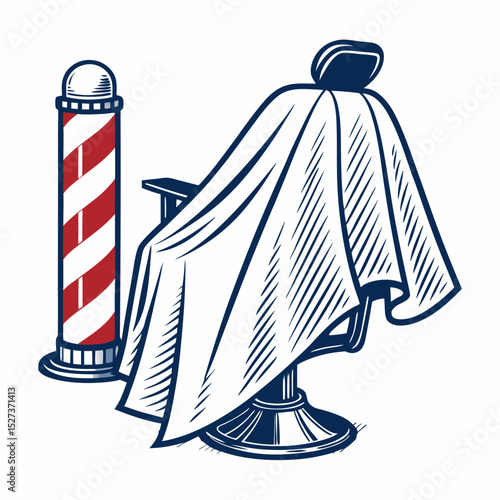 Create a bold, vector illustration of a barber cape, emphasizing strong, clean lines and a weighty stroke.  Show the cape's drape and folds realistically.