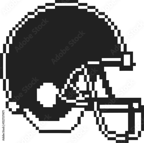 pixelated black football helmet silhouette on white background classic sports icon in retro digital