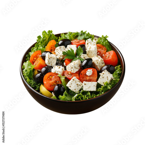 Fresh Greek Salad with Feta Cheese, Tomatoes, and Olives in a Bowl