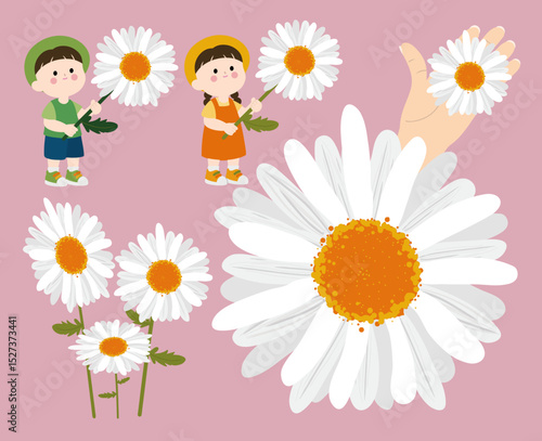 daisy 소년 소녀 데이지꽃을 든 손