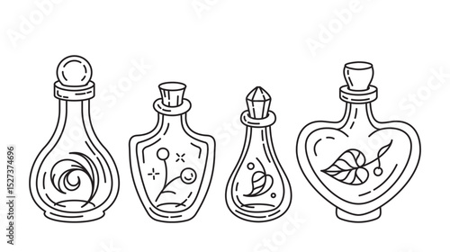 Whimsical potion bottle clipart fantasy apothecary vials for planners and magical designs. Vector graphic set.