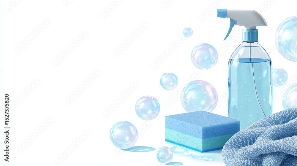 Fototapeta premium Cleaning Supplies with Bubbles in Bright and Fresh Environment
