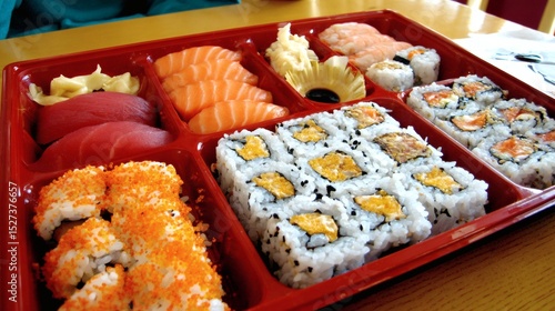 Sushi Bento Box with Tuna Salmon and Rolls
