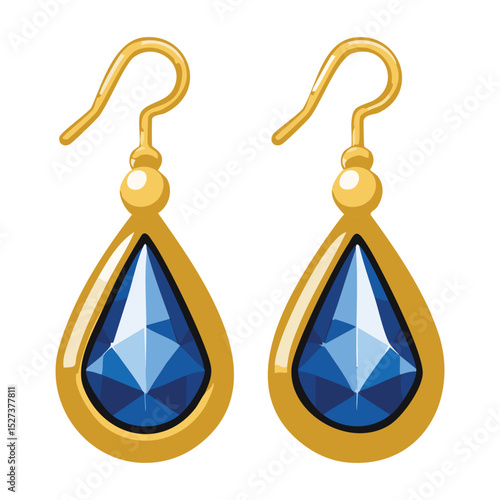 Golden Blue Teardrop Gemstone Earrings Side
