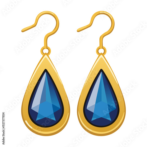 Golden Frame Blue Sapphire Teardrop Earrings