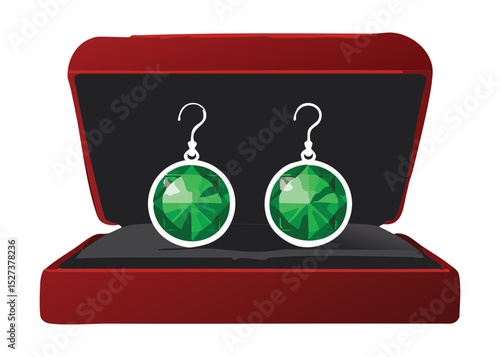 Red Box Presenting Emerald Gemstone Earrings