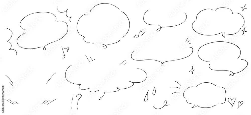 Fototapeta premium かわいい手書きの吹き出しセット もこもこしたフレーム ベクター黒