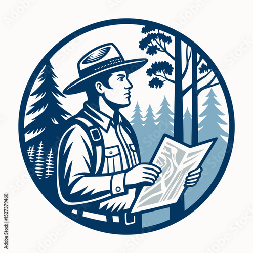 Create a bold vector illustration of a park ranger confidently holding binoculars, showcasing a strong, detailed outline.