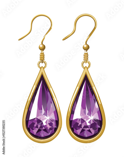 Golden Hook Purple Teardrop Gemstone Earrings