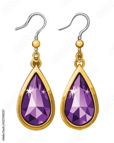 Silver Gold Frame Purple Teardrop Earrings
