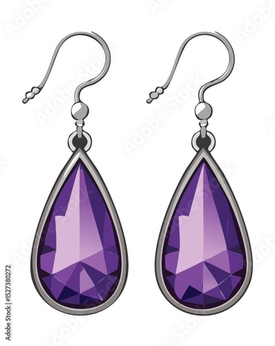 Silver Hook Purple Teardrop Gemstone Earrings