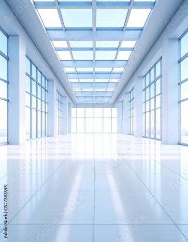 Wallpaper Mural 3D render of an empty modern architectural space with large windows Torontodigital.ca