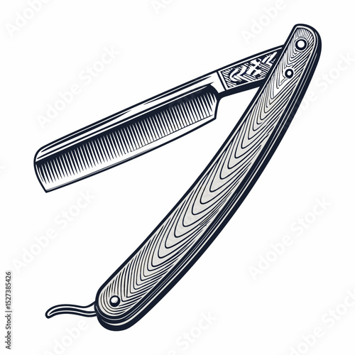 Create a bold, vector illustration of a vintage straight razor, emphasizing strong, clean lines and a retro aesthetic.