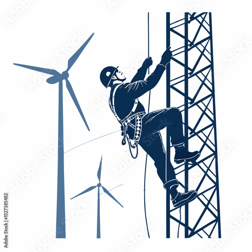 Create a bold, vector illustration of a wind turbine engine's internal components, emphasizing strong lines and geometric shapes.  Focus on detail and clean lines.