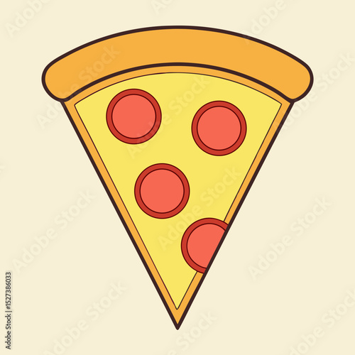 Vector Illustration of a Pepperoni Pizza Slice with Melting Cheese in Flat Style