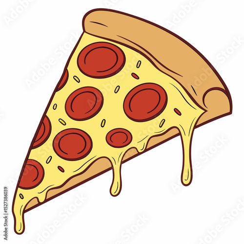 Vector Illustration of a Pepperoni Pizza Slice with Melting Cheese in Flat Style
