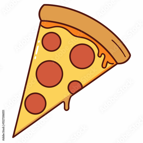 Vector Illustration of a Pepperoni Pizza Slice with Melting Cheese in Flat Style