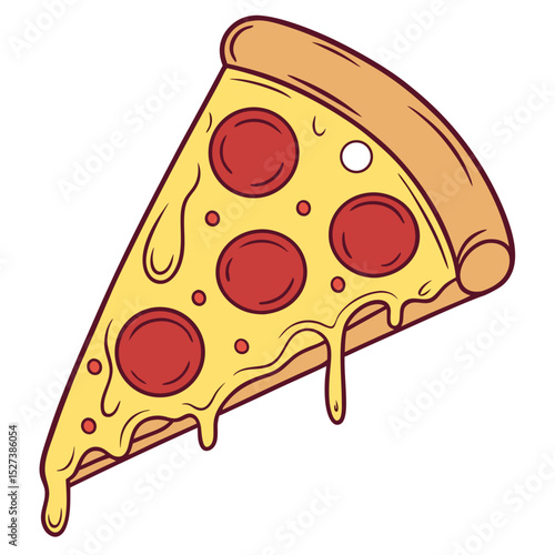 Vector Illustration of a Pepperoni Pizza Slice with Melting Cheese in Flat Style