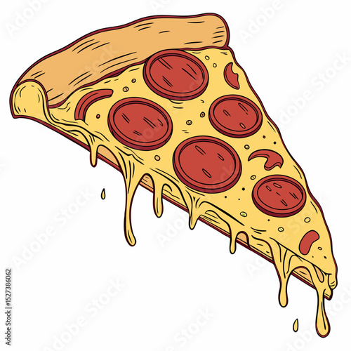 Vector Illustration of a Pepperoni Pizza Slice with Melting Cheese in Flat Style