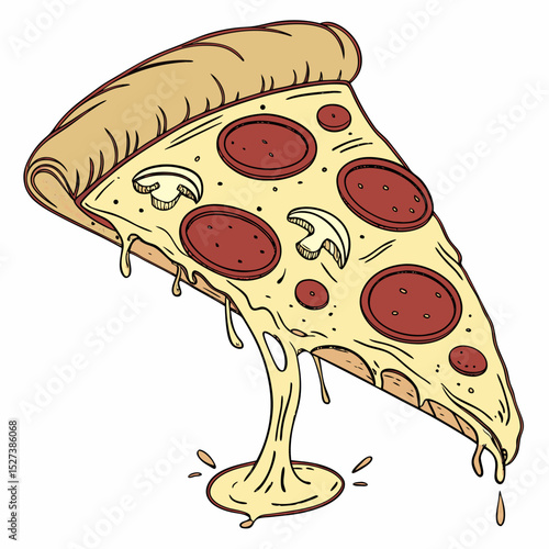 Vector Illustration of a Pepperoni Pizza Slice with Melting Cheese in Flat Style