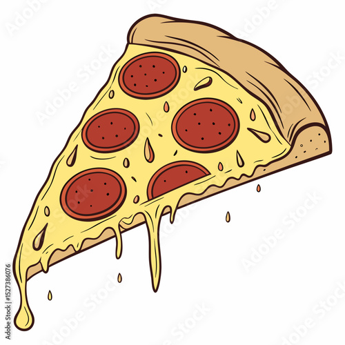 Vector Illustration of a Pepperoni Pizza Slice with Melting Cheese in Flat Style