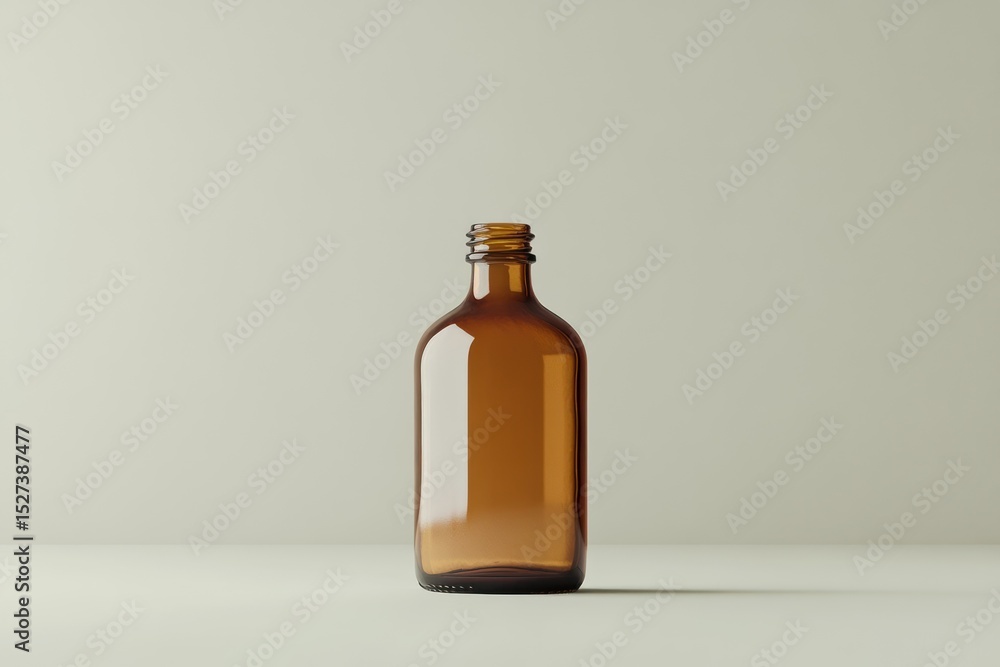 Empty brown glass bottle on neutral background Empty brown glass bottle on neutral background