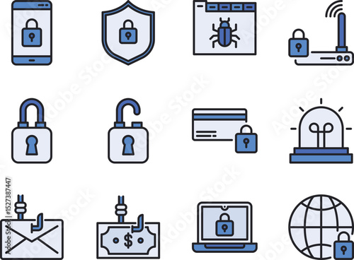 Cybersecurity Icons Data Protection, Online Security, and Digital Privacy Vector Illustrations