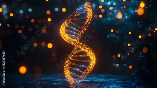 Glowing DNA Helix in a Mystical Forest with Bokeh Lights at Night