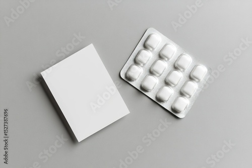 White card, gum blister pack on grey backdrop