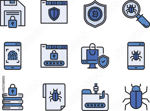 Cybersecurity Icons  A Comprehensive Set of Vector EPS Illustrations for Website, App, and Presentation Designs Featuring Data Protection, Encryption, and Virus Protection Concepts