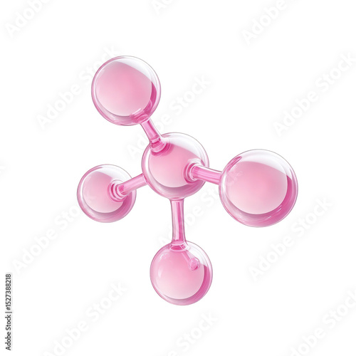 Abstract pink glass molecule structure 3d render illustration science technology medical healthcare design background on transparent background atoms