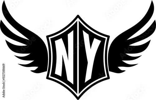 NY logo emblem with winged and shield template