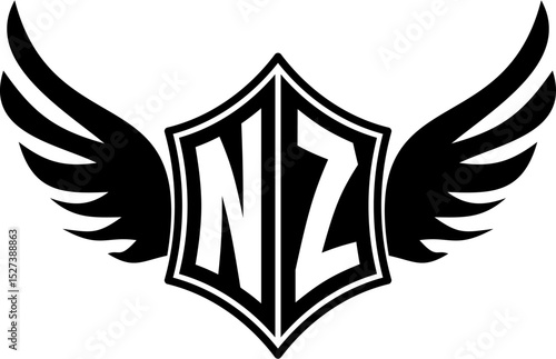 NZ logo emblem with winged and shield template