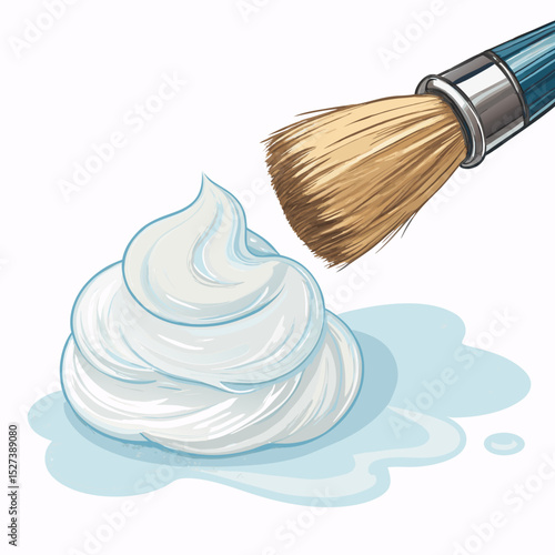 Create a bold vector illustration of shaving foam being applied, emphasizing texture and movement.  Include realistic foam details.