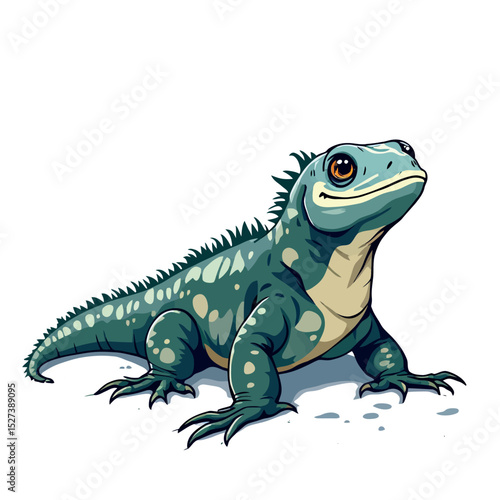 Vsai tuatara posing in majestic style, reptile illustration on white background