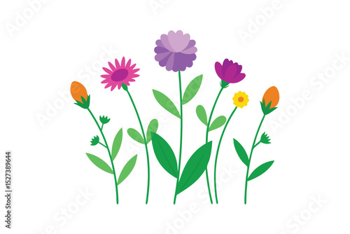 Wild meadow flowers with mixed natural blossoms vector art illustration