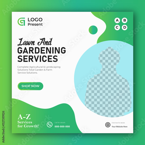 Lawn or gardening service social media post and web banner template