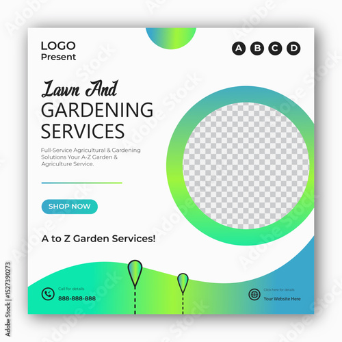 Lawn and gardening services social media post design template