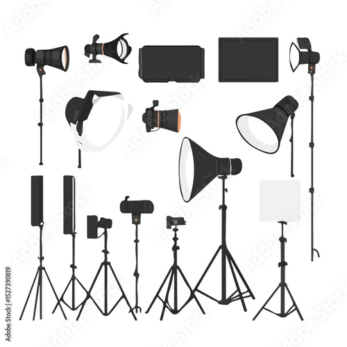 Studio Lighting Kits vector 2D flat illustration, isolated on a white background.