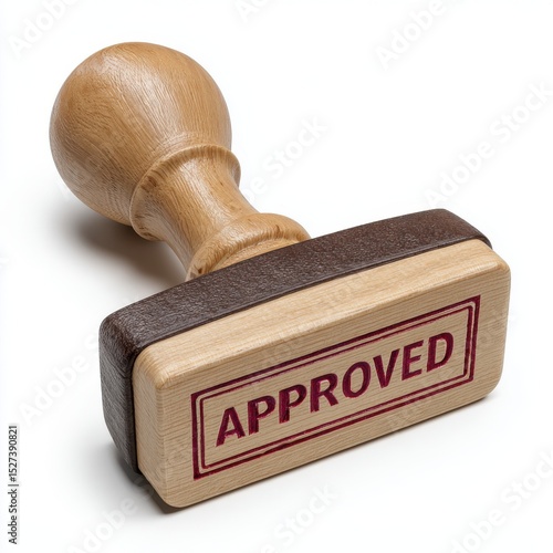 Wooden approved stamp isolated on white background