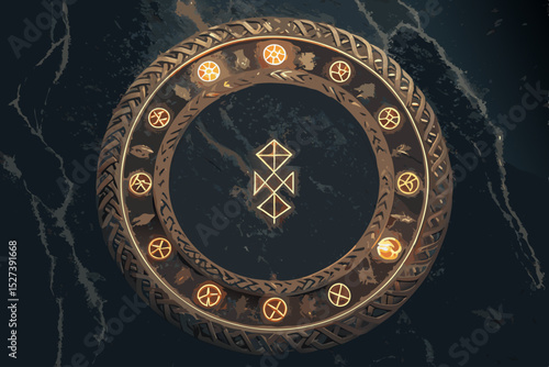 Render a fantasy obsidian stone tablet framed by glowing, ethereal runes.  High detail, dark background.