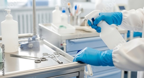 Medical Professional Disinfecting Surgical Instruments and Equipment