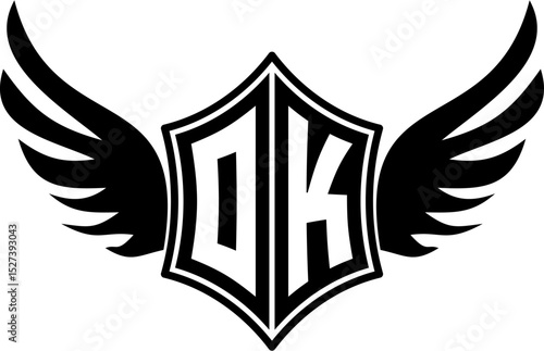 OK logo emblem with winged and shield template