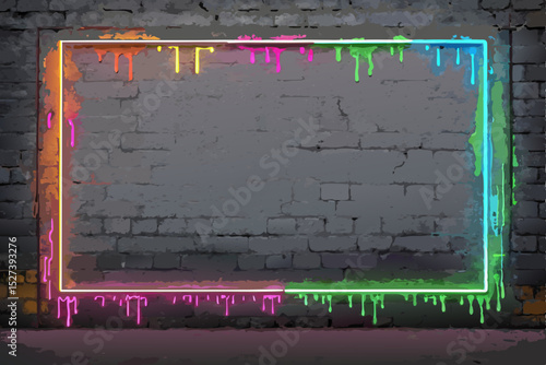 Create a vibrant graffiti-style spray paint border featuring neon drips and splatters, ideal for a digital design element.