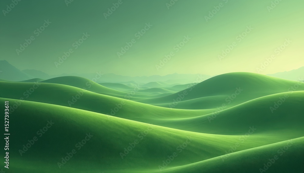Obraz premium Abstract illustration green hills with smooth curves, gentle waves. Image conveys sense of tranquility, harmony with nature. Suitable for themes of relaxation wellness eco friendly, modern digital