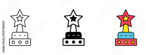 Award Trophy Icon Set – Line, Glyph, and Fill Style


