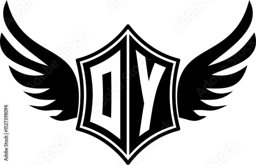 OY logo emblem with winged and shield template
