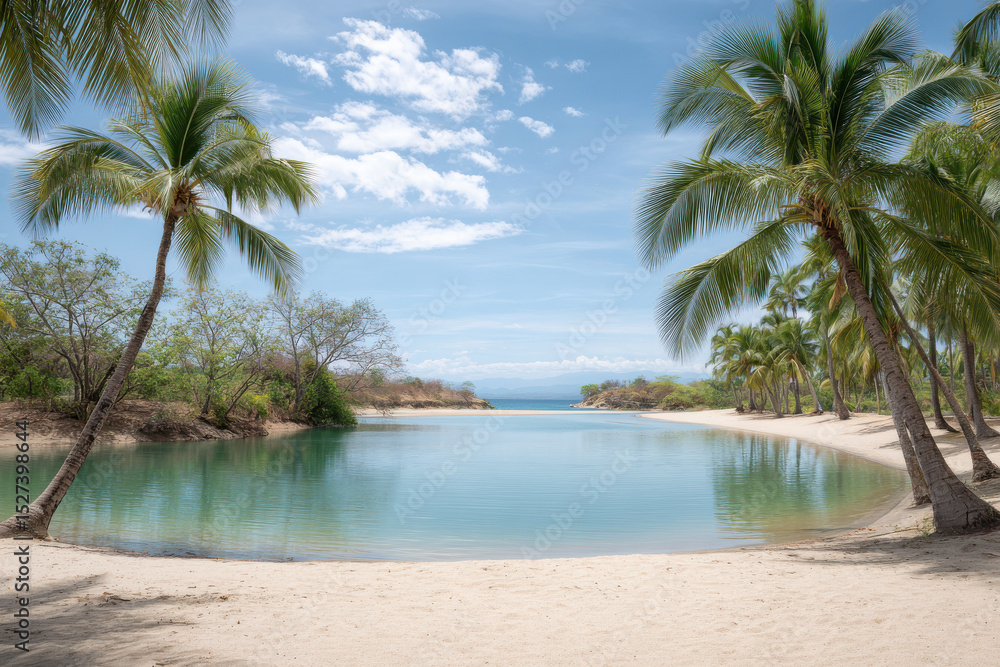 Fototapeta premium serene beach scene in costa rica featuring soft white sands and crystalclear lagoons