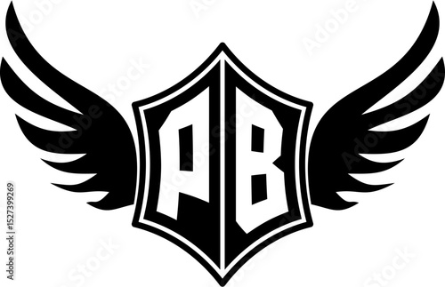 PB logo emblem with winged and shield template